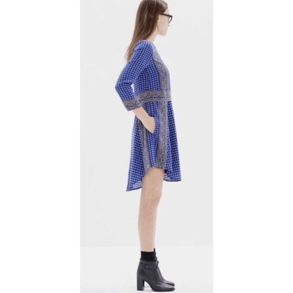 Madewell Silk Ascot Grid Keyhole Shift Flare Silk Dress Size Small
